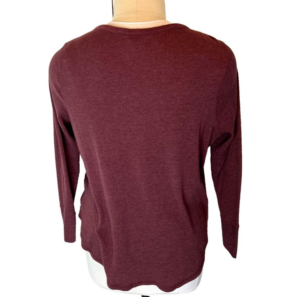 Terra & Sky - Women's 2X Henley Neck Long Sleeve Tee Shirt Burgundy Ribbed - Picture 5 of 10